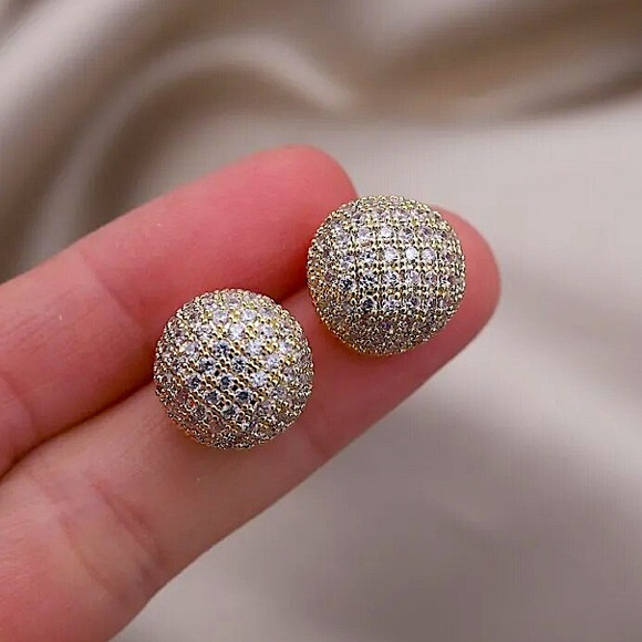 Gold Zircon Ball Earrings Luxury Exquisite Gold Plated - Picture 6 of 7